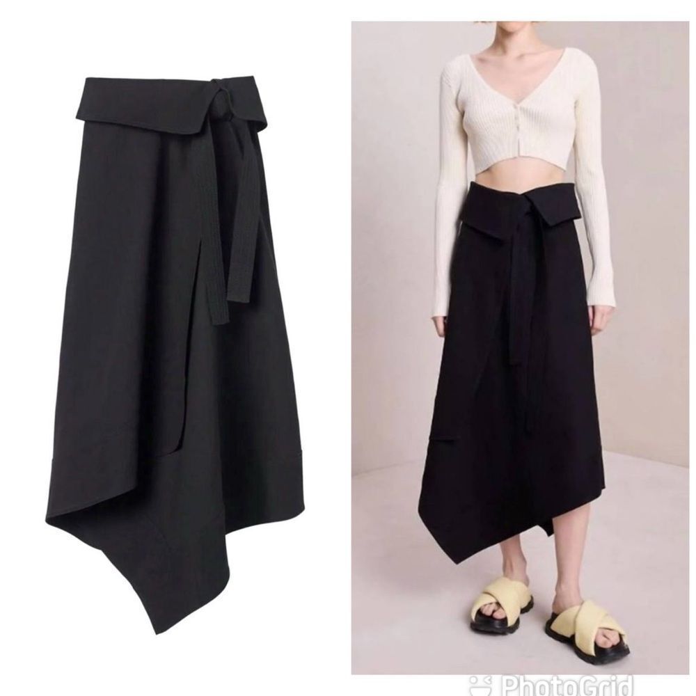NEW A.L.C. Mackenzie Linen Midi Wrap Skirt Black Size 10